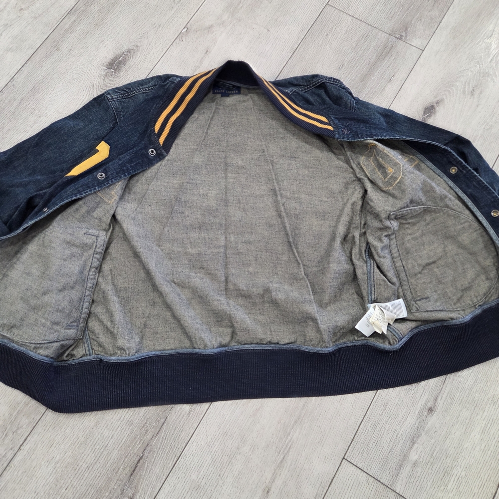 Polo by Ralph Lauren Denim Varsity Jacket with Yellow Accents - Picture 13 of 14